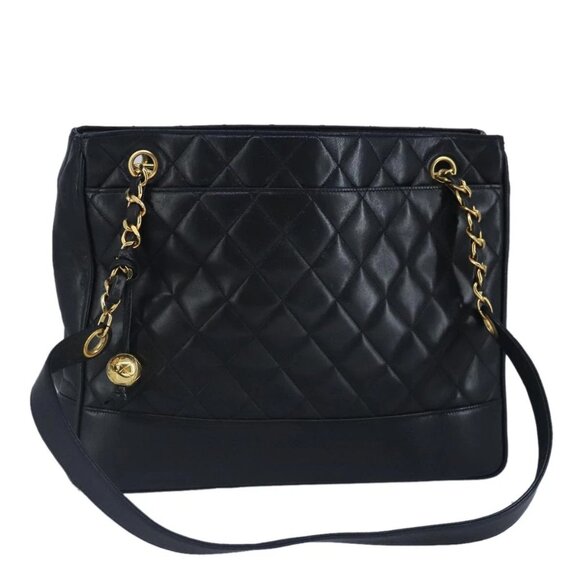 CHANEL Matelasse Chain Shoulder Bag Lamb Skin Black Gold - Picture 1 of 16